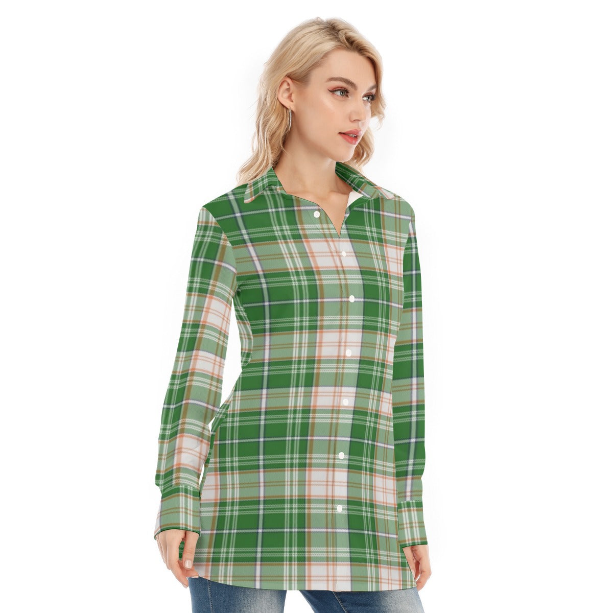 Miami Tartan Plaid Hurricanes  Women's Long Shirt |115GSM Cotton poplin