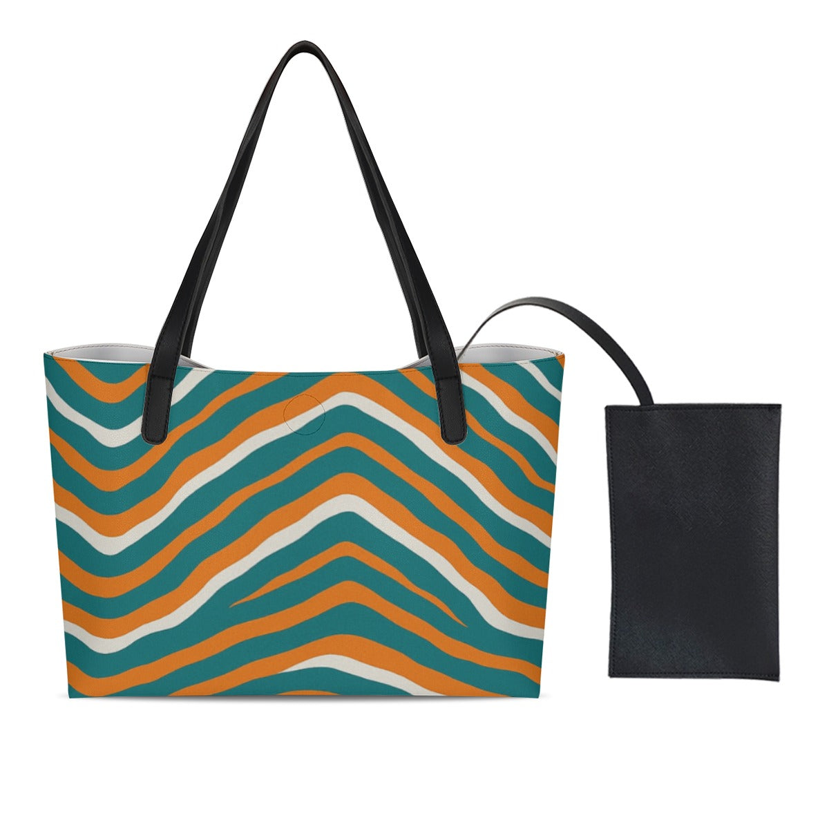Miami Football Game Day Shopping Tote Bag With Black Mini Purse