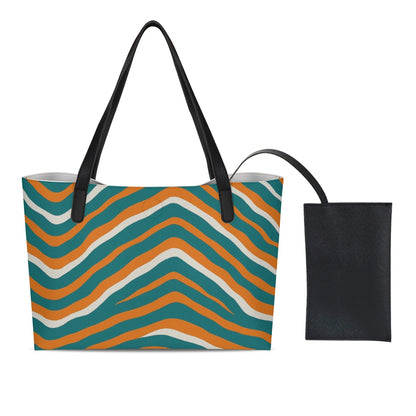 Miami Football Game Day Shopping Tote Bag With Black Mini Purse