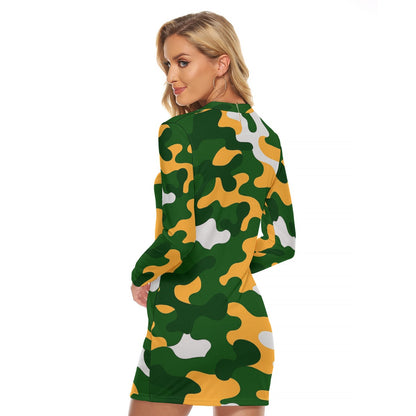 Green Bay Football Game Day All-Over Print Women's Zip Front Tight Dress