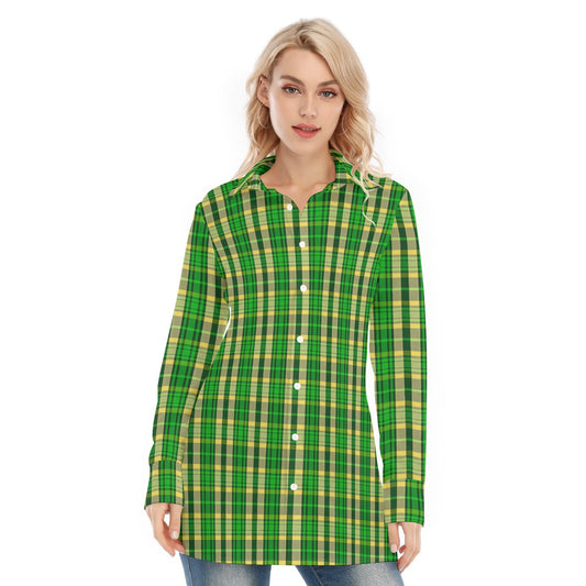 Oregon Tartan Plaid Ducks Women's Long Shirt |115GSM Cotton poplin