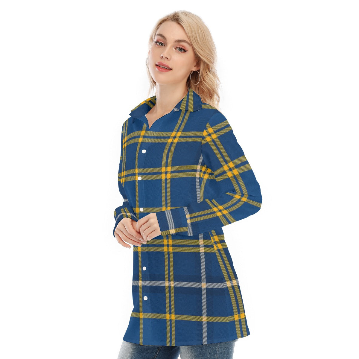 California Los Angeles UCLA Bruins Tartan Plaid  Women's Long Shirt |115GSM Cotton poplin