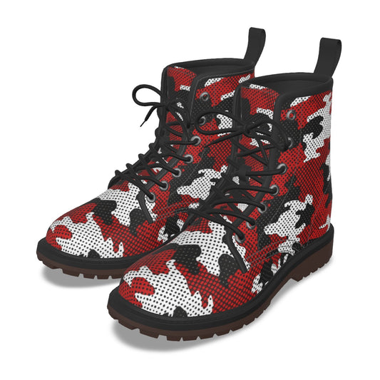 Urban Legend Louisville Red and Black Camo Martin Short Boots – Cardinals-Inspired Streetwear for Ga