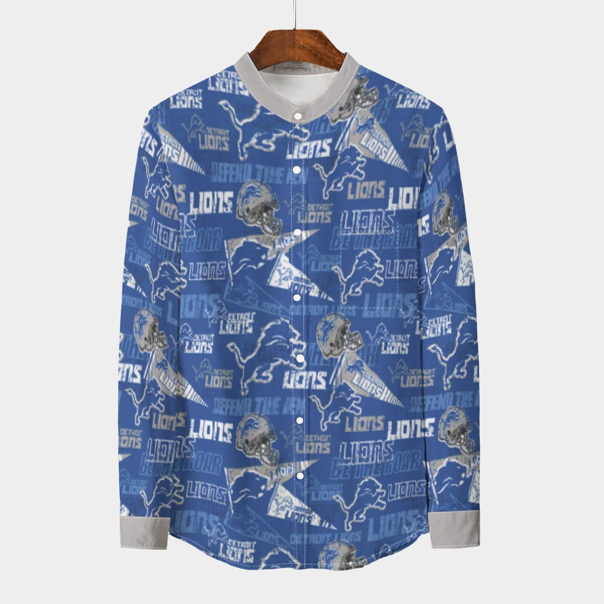 Urban Legend Detroit Lions Stand Collar Shirt With Long Sleeve | 110GSM Imitation Flax
