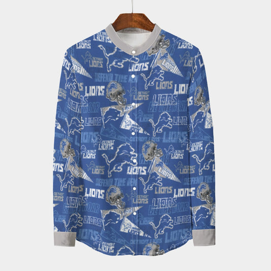 Urban Legend Detroit Lions Stand Collar Shirt With Long Sleeve | 110GSM Imitation Flax