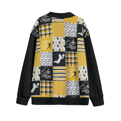 All-Over Print Unisex V-neck Knitted Fleece Cardigan With Button Closure