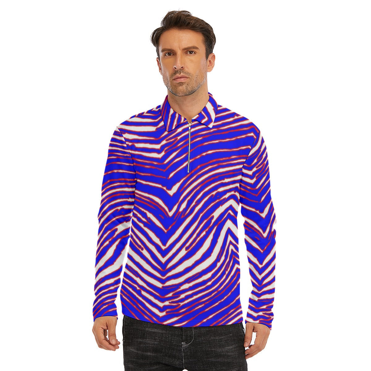 Buffalo Bills Zubaz Men's Lapel T-shirt With Neckline Zipper Closure