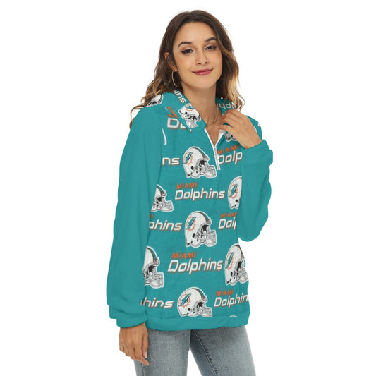 Miami Football Game Day All-Over Print Women's Borg Fleece Hoodie With Half Zip