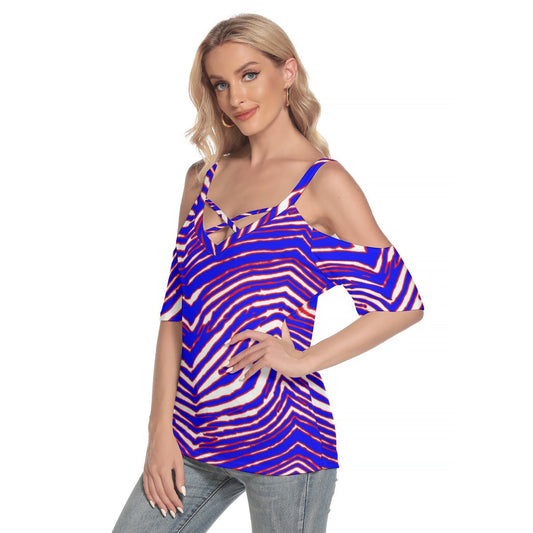 Buffalo Bills Zubaz Women's Cold Shoulder T-shirt With Criss Cross Strips