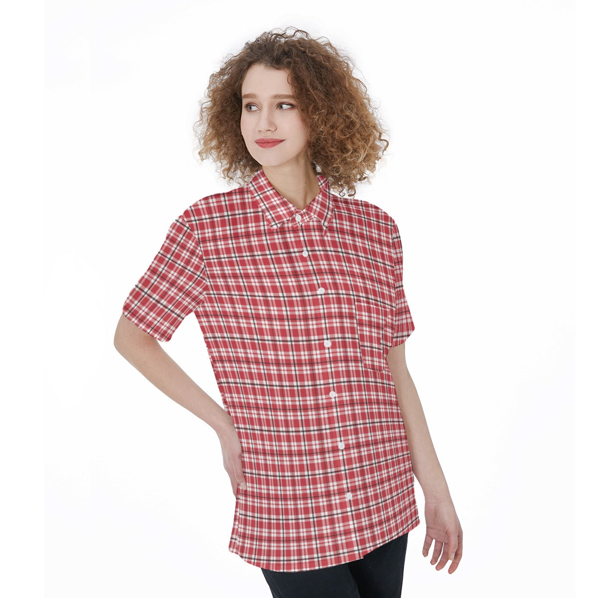 Georgia - Bulldogs Tartan Plaid  Women's Short Sleeve Shirt With Pocket