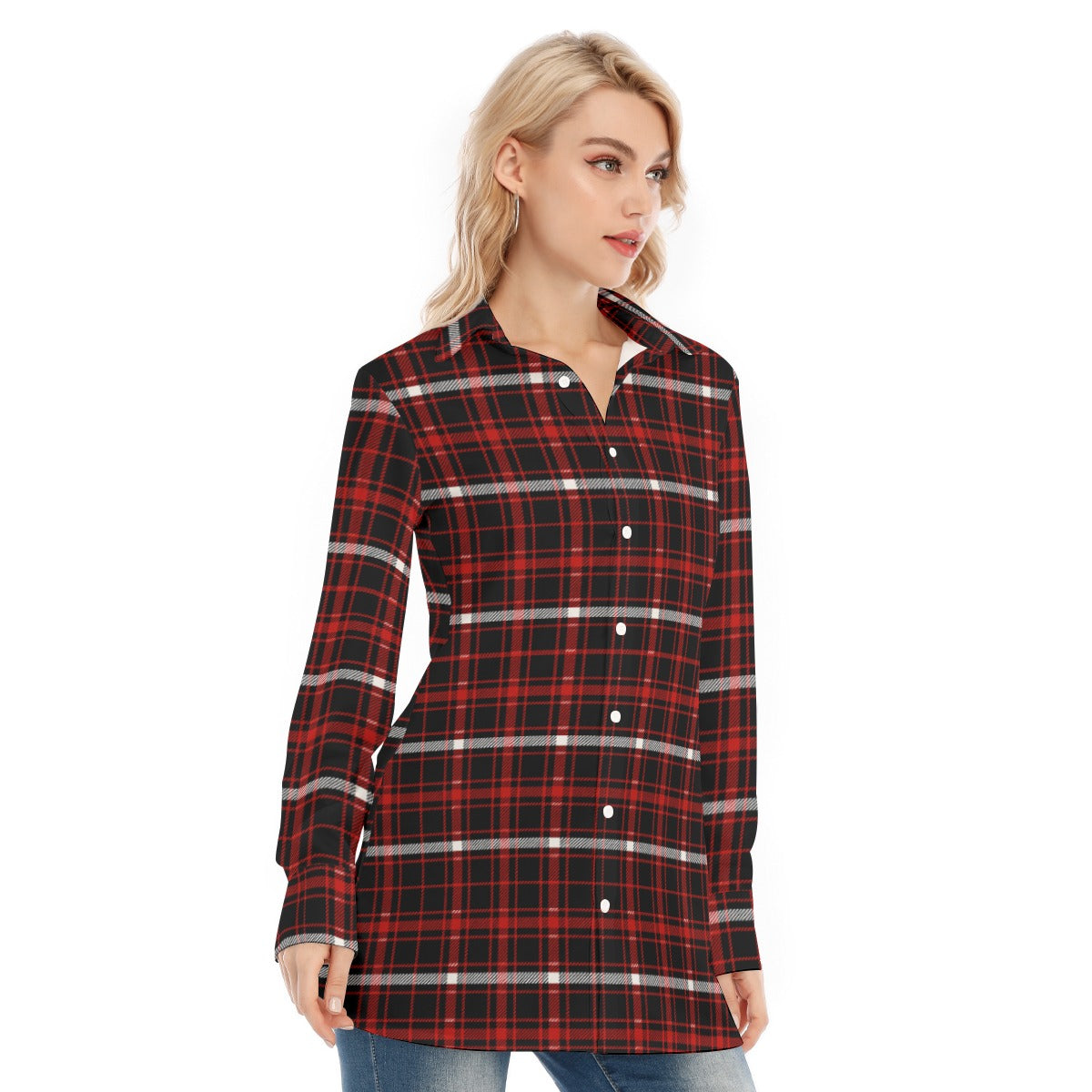 Nebraska Tartan Plaid Cornhuskers Women's Long Shirt |115GSM Cotton poplin
