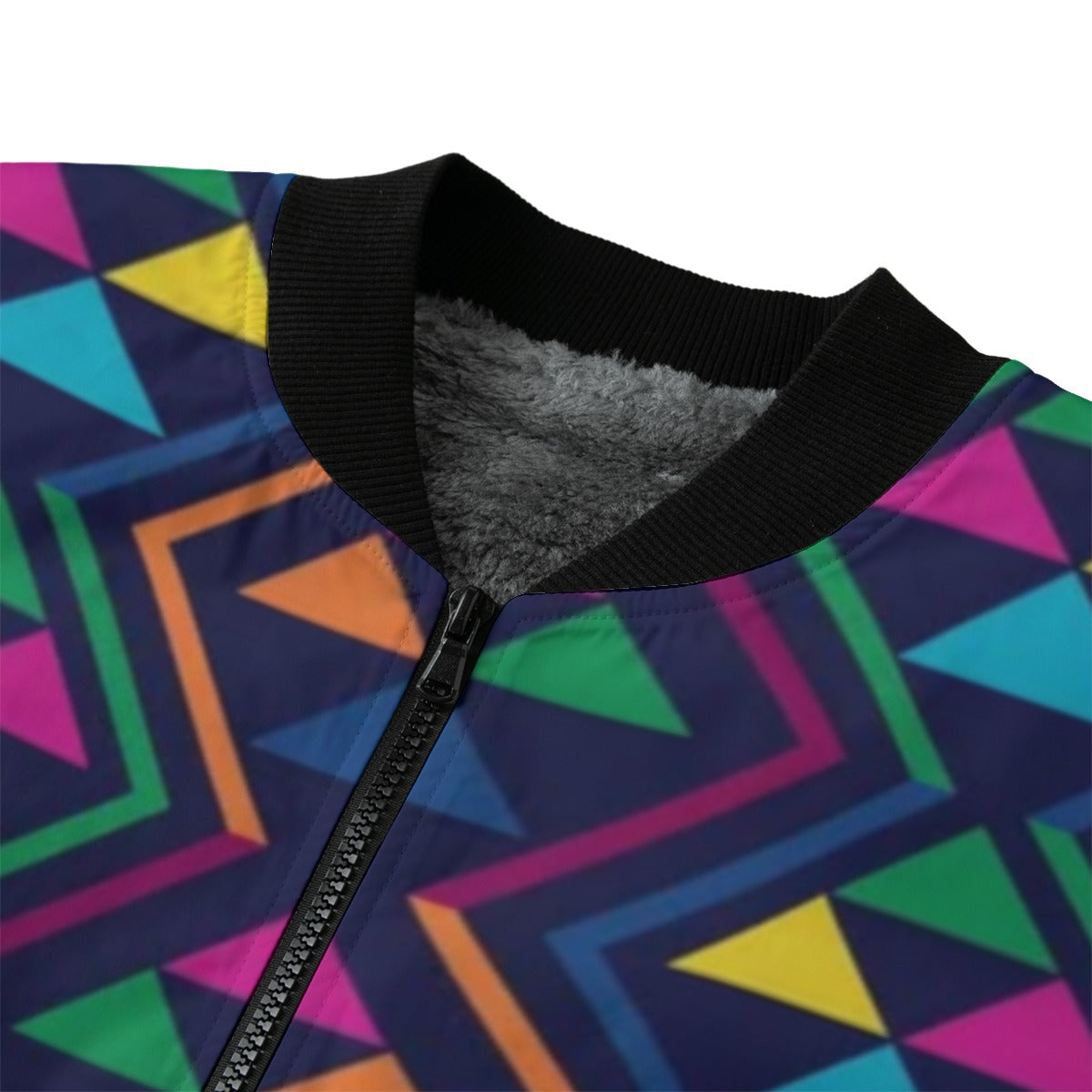 Neon Nights Colourful Geometrical Pattern Fleece Bomber Jacket – Festival Streetwear Style