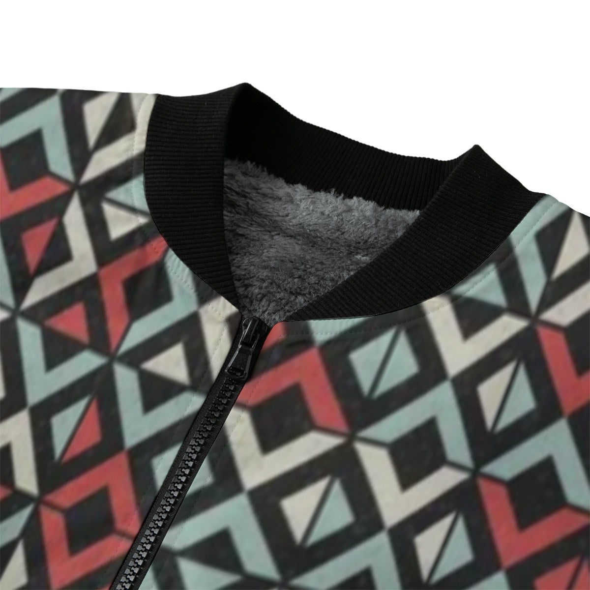 BoomBox Vibes Geometric Generative Computational Fleece Bomber Jacket – Futuristic Streetwear