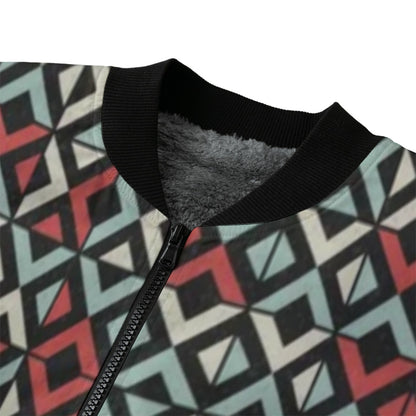 BoomBox Vibes Geometric Generative Computational Fleece Bomber Jacket – Futuristic Streetwear