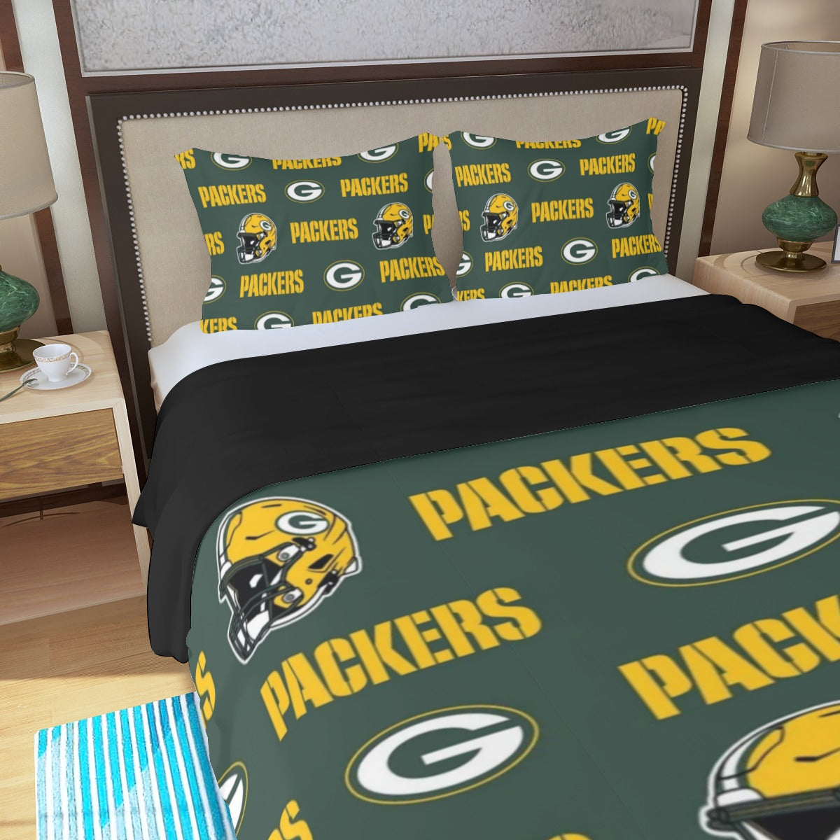 Green Bay Football Game Day Three Piece Duvet Bedding Set