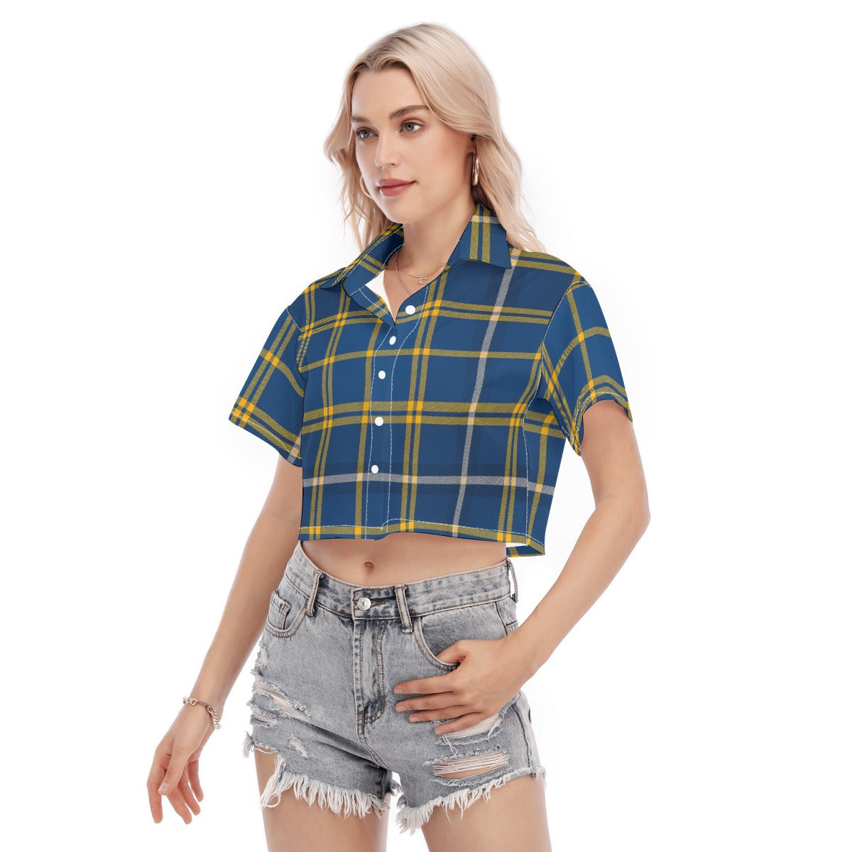 California Los Angeles UCLA Bruins Tartan Plaid  Women's Cropped Shirt