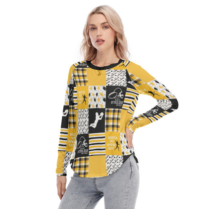 All-Over Print Women's Raglan Sleeves U-Shaped Hem Long Sleeves Blouse