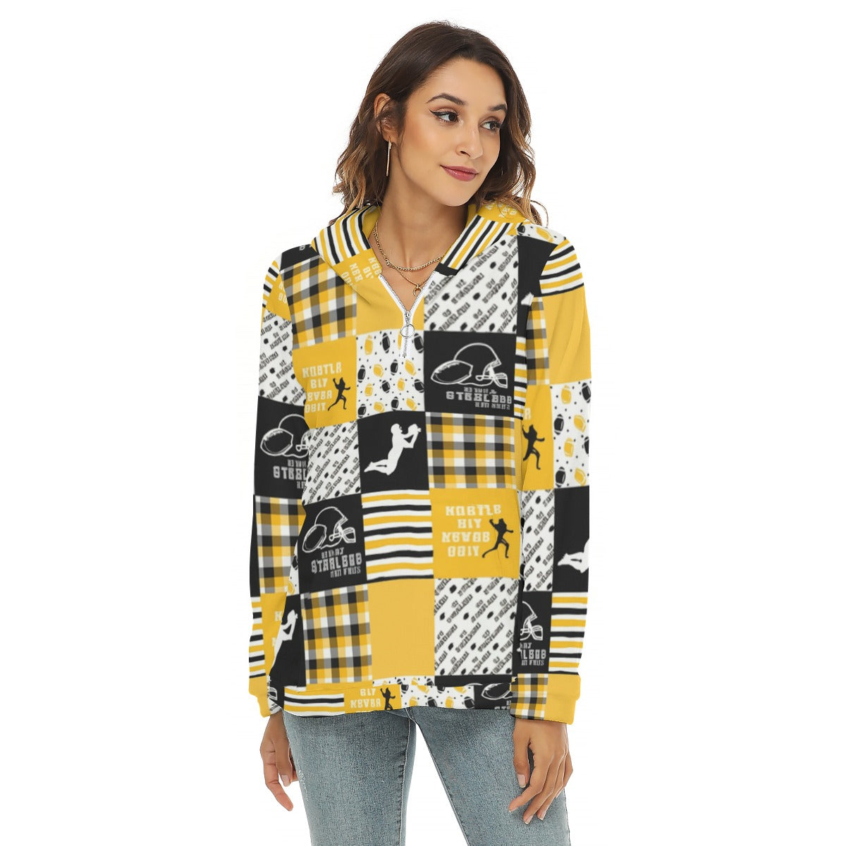 All-Over Print Women's Borg Fleece Hoodie With Half Zip