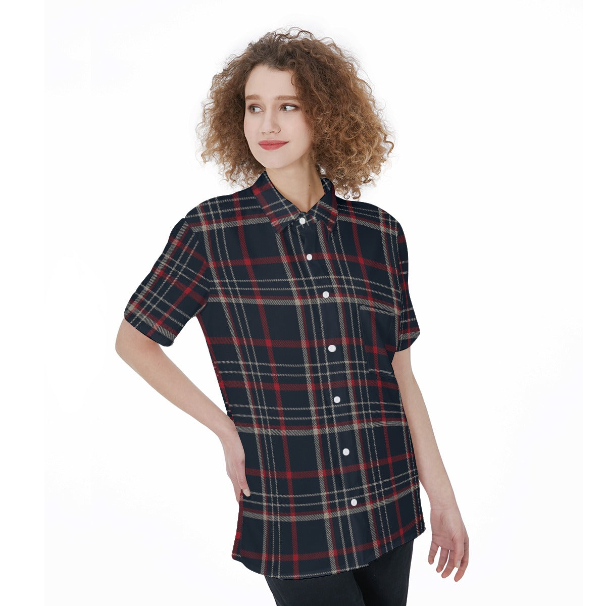 Connecticut tartan plaid Women's Short Sleeve Shirt With Pocket