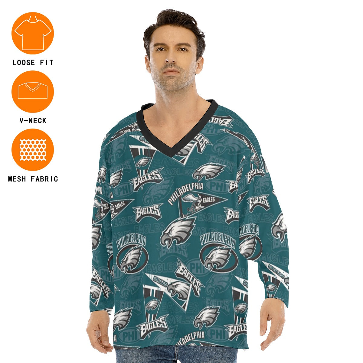Philadelphia Football Game Day All-Over Print Men's V-neck Ice Hockey Jersey