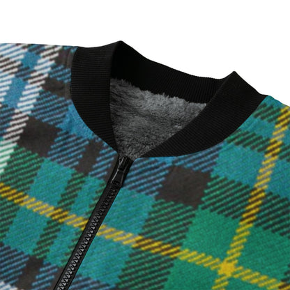 Gordon Dress tartan white green blue yellow stripes Fleece Bomber Jacket