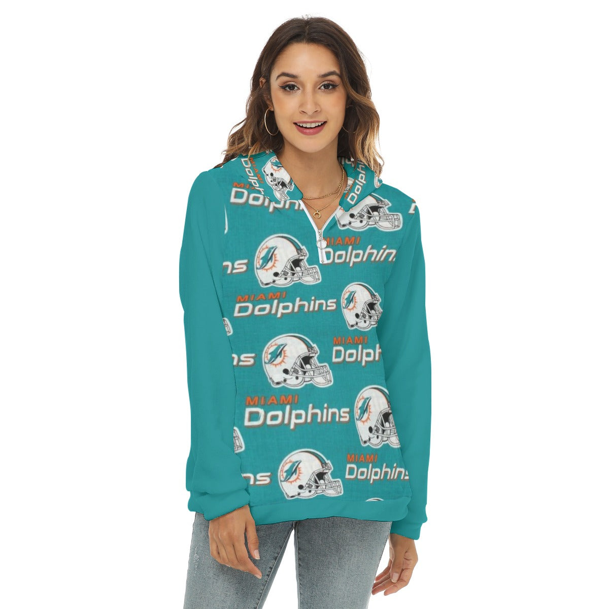 Miami Football Game Day All-Over Print Women's Borg Fleece Hoodie With Half Zip