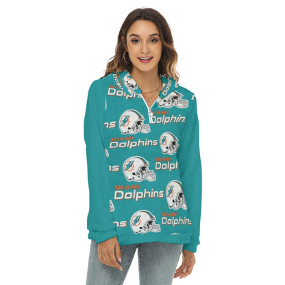 Miami Football Game Day All-Over Print Women's Borg Fleece Hoodie With Half Zip
