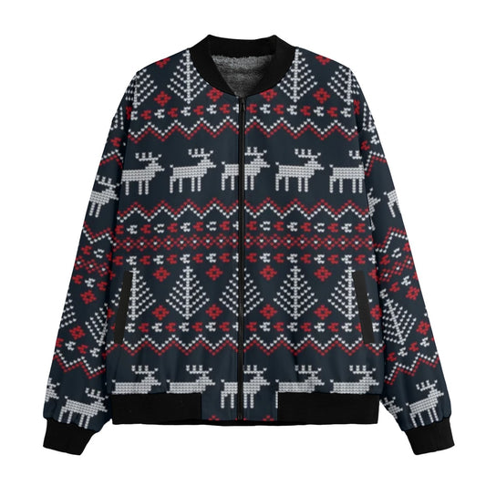 Urban Legend Snow Inspired Pattern Knitted Christmas and New Year Fleece Bomber Jacket