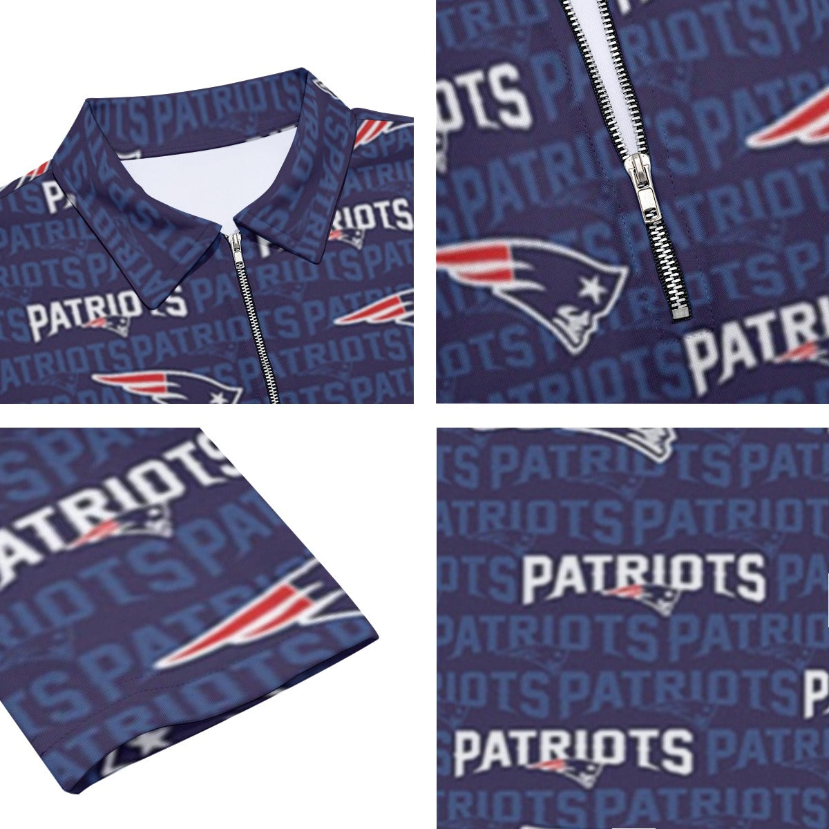 New England Football Game Day All-Over Print Men's Lapel T-shirt With Neckline Zipper Closure