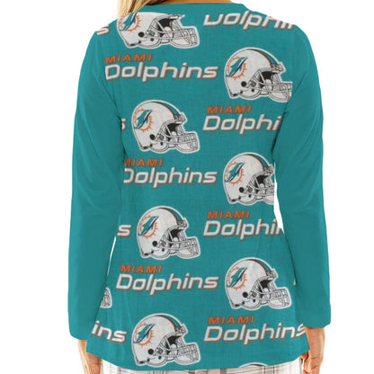 Miami Football Game Day All-Over Print Women's Loose V-Neck T-Shirt With Long Sleeve