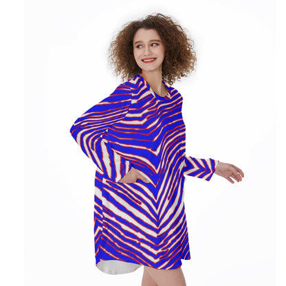 Buffalo Bills Zubaz Women's Casual Loose Long Sleeve Dress With Pocket