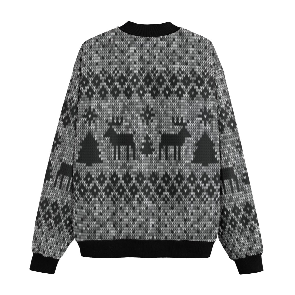 Urban Legend Knitted Christmas and New Year Snow Pattern Fleece Bomber Jacket