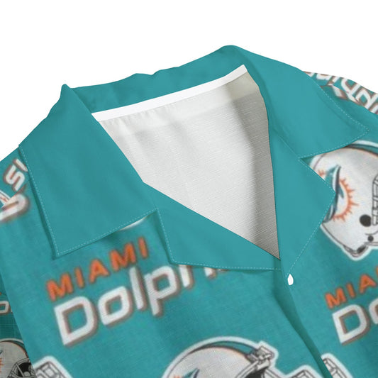 Miami Football Game Day All-Over Print Men's Faux Linen Hawaiian Shirt