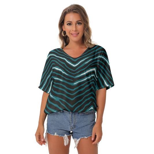 Philadelphia Football Game Day All-Over Print Women's Bat Sleeves V-Neck Blouse
