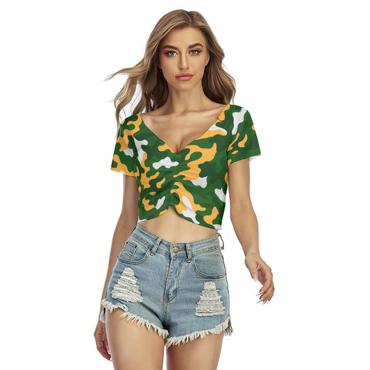 Green Bay Football Game Day All-Over Print Women's Raglan Drawstring Front  Crop Tee