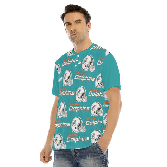 Miami Football Game Day All-Over Print Men's Short Sleeve T-shirt With Button Closure