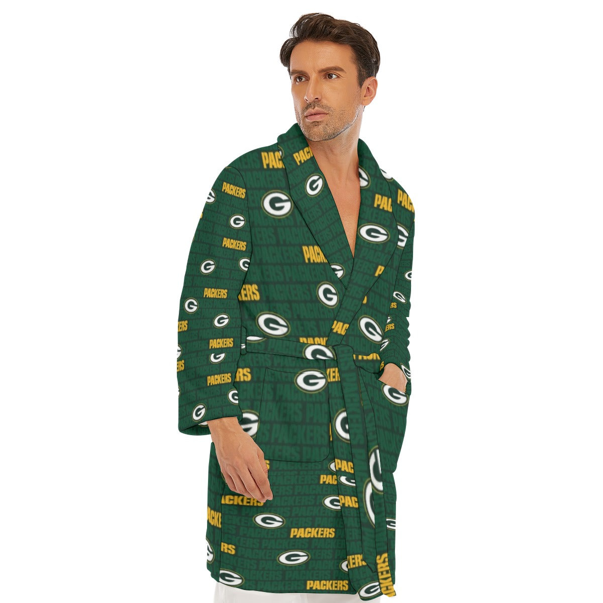 Green Bay Football Game Day All-Over Print Men's Borg Fleece Robe