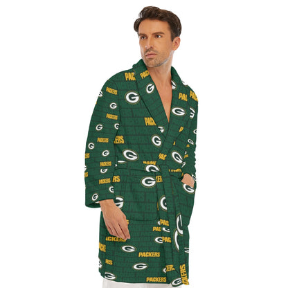 Green Bay Football Game Day All-Over Print Men's Borg Fleece Robe