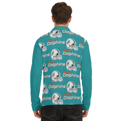Miami Football Game Day All-Over Print Men's Lapel T-shirt With Neckline Zipper Closure