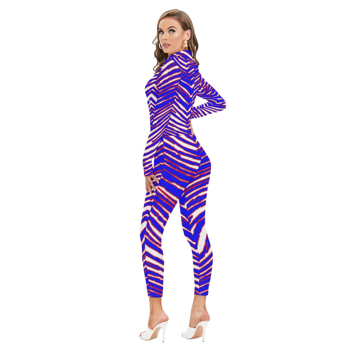 Buffalo Bills Zubaz Women's Long-sleeved High-neck Jumpsuit With Zipper