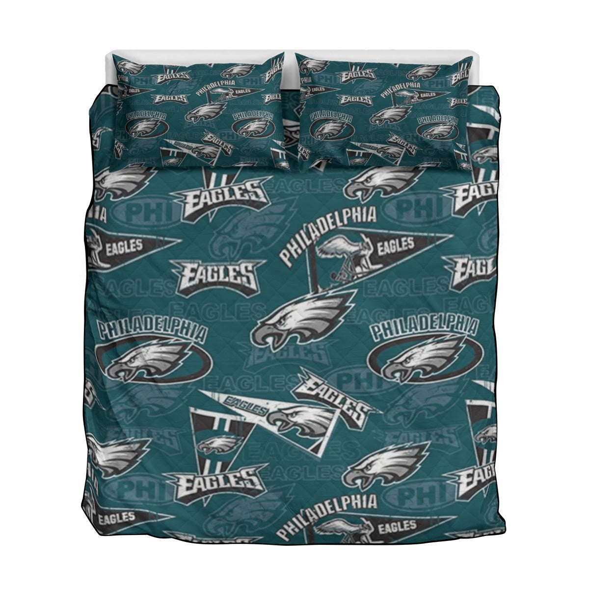 Philadelphia Football Game Day Quilt & Pillow Cases With  Edge-wrapping Strips