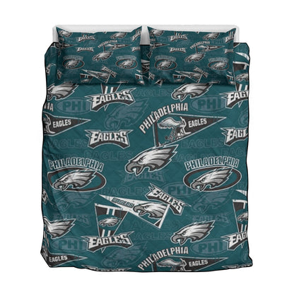 Philadelphia Football Game Day Quilt & Pillow Cases With  Edge-wrapping Strips