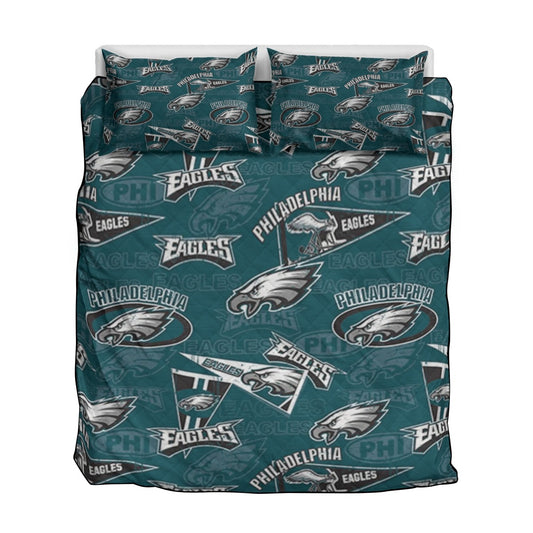 Philadelphia Football Game Day Quilt & Pillow Cases With  Edge-wrapping Strips