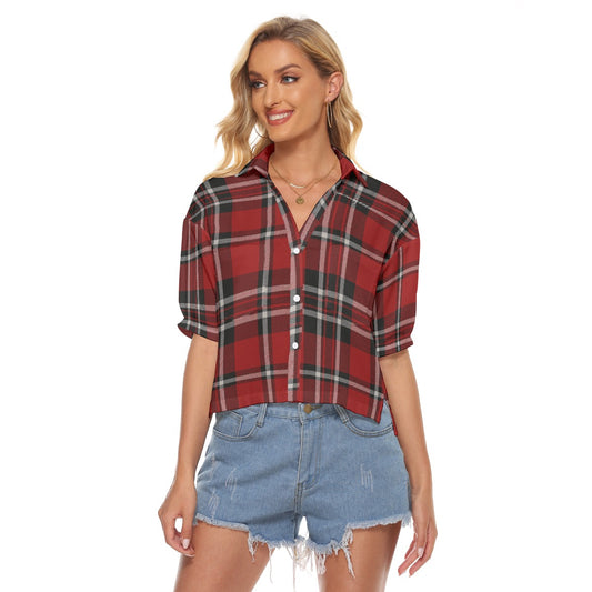 Urban Legend Wisconsin Madison Badgers Tartan Plaid Women's V-Neck Shirt – Red and White College Str