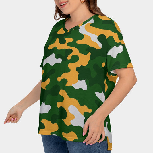 Green Bay Football Game Day All-Over Print Women's Drop-shoulder Short Sleeve T-shirt With Sleeve Loops(Plus Size)