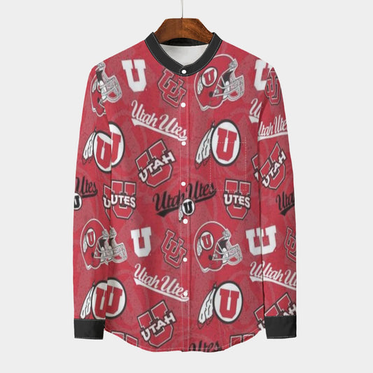 Utah - Utes Stand Collar Shirt With Long Sleeve|110GSM Imitation Flax