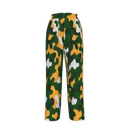 Green Bay Football Game Day All-Over Print Women's Faux Silk Wide-Leg Pants
