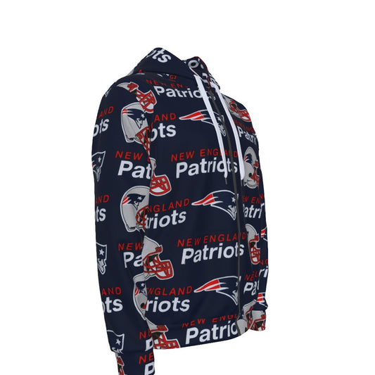 New England Football Game Day All-Over Print Unisex Zipper Hoodie With Black Lining