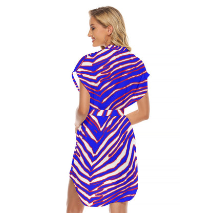 Buffalo Bills Zubaz Women's Stand-up Collar Casual Dress With Belt