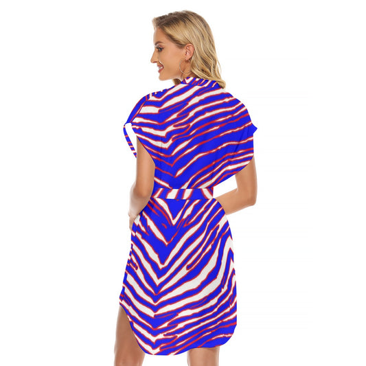 Buffalo Bills Zubaz Women's Stand-up Collar Casual Dress With Belt